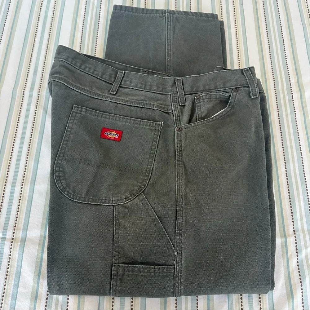 Dickies Pants Men 42x30 Green Carpenter WorkWear Canvas Baggy Y2K Olive